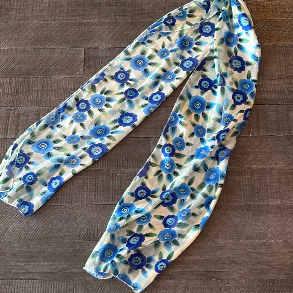 White with blue flower scarf - stunning!